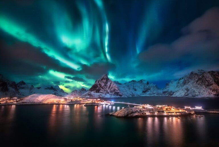 Northern Lights over the Lofoten Islands in Norway: A Mesmerizing Dance of Colors